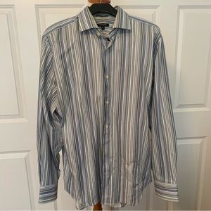 Express Men’s Modern Fit Blue/Green Striped Dress Shirt